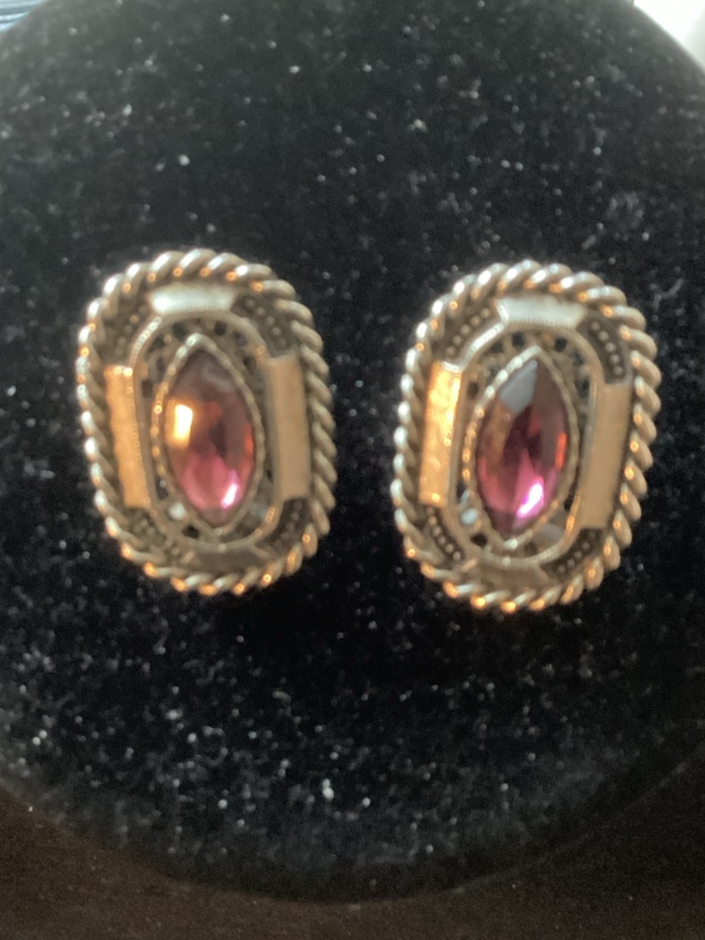Vintage Style Gold-Tone Earrings with Purple Marquise Stone